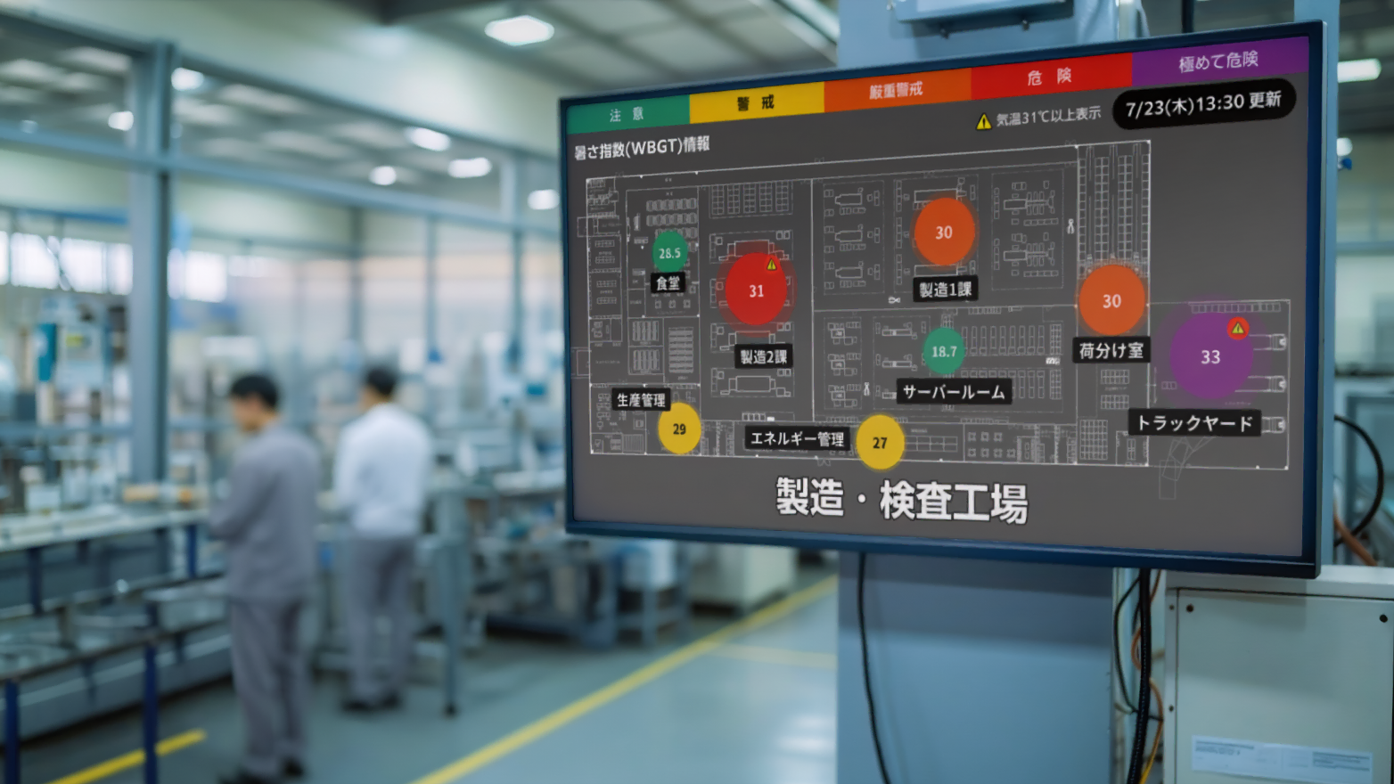 施設見取り図に暑さ指数を可視化